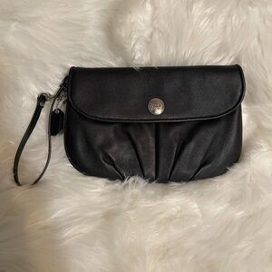 Coach Large Black Glove Large Leather Gathered Wristlet-Clutch